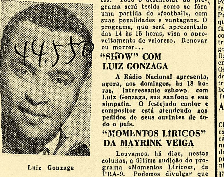 Gonzaga chamando atenção nos jornais cariocas, como nesta edição de 12-03-1948, do jornal "A Noite"