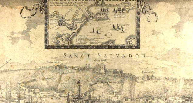 Gravura da cidade de Salvador feita no século XVII por Hessel Gerritsz - Fonte - http://www.revistadehistoria.com.br/secao/artigos-revista/memoria-em-apuros