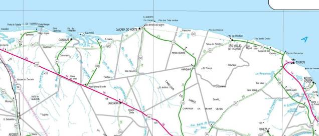 Mapa da região de Jandaíra e sua proximidade a Galinhos e o mar