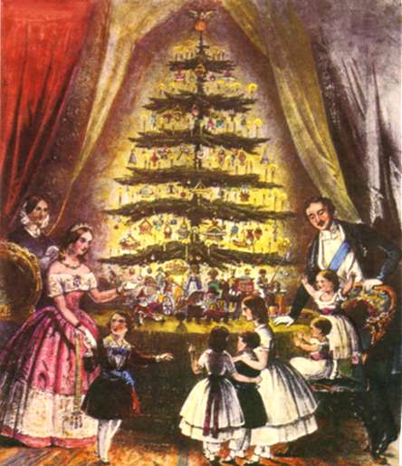 848, em Inglaterra, uma ilustração com a família real inglesa em Windsor, junto  à árvore de Natal, é publicada no Illustrated London News - Fonte - http://relvateresa.blogspot.com.br/2011/12/arvore-de-natal.html
