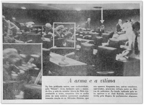 No dia seguinte aos tiros, o jornal detalhou que o senador Silvestre também sacou sua arma.  Indicado pela seta, o senador Kaiala, a vítima fatal do conflito
