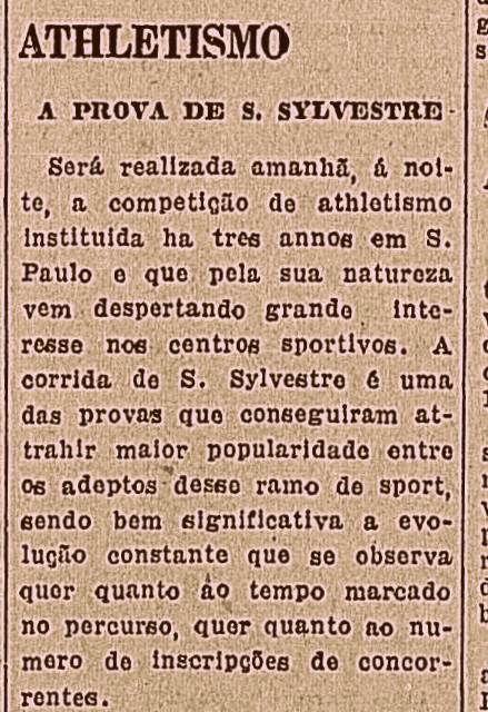 Nota jornalistica dos primeiros anos da tradicional Corrida de São Silvestre