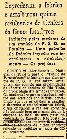Nota sobre o ataque em Rio Tinto no ano de 1945