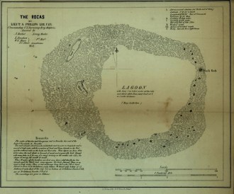 Mapa do Atol das Rocas feito pelo tenente Lee. Biblioteca do Congresso dos Estados Unidos - Fonte - http://www.photolib.noaa.gov/htmls/map00270.htm