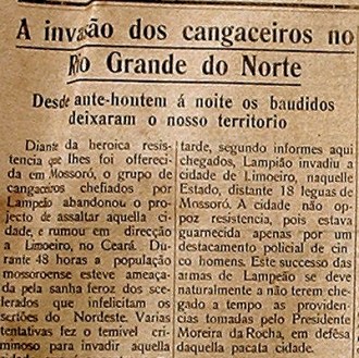 Nota de jornal sobre o ataque de Lampião a Mossoró. 