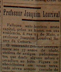 “A República”, de 13 de setembro de 1926, notícia do falecimento de Joaquim Lourival.