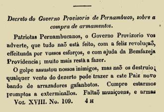 Nota do jornal Correio Braziliense, sobre a revolta pernambucana de 1817