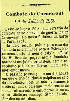 Nota do o jornal paranaense “A República”, durante a comemoração do cinquentenário do Incidente de Paranaguá, em 1 de julho de 1900