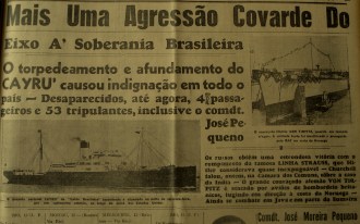 Natal newspaper announcing the sinking of a Brazilian boat in March 1942