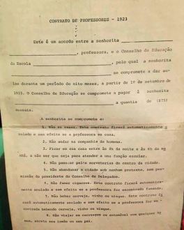 Contrato de professores em 1923 apresentava rigidez em compromissos - Reprodução Facebook - CLIQUE NA FOTO PARA VER O DOCUMENTO COMPLETO...