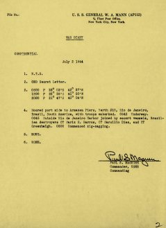 Diário de bordo do USS General W. A. Mann sobre a partida do Rio de Janeiro