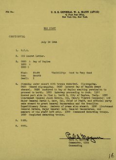 Diário de bordo do General Mann, sobre a chegada a Nápoles e o desembarque da FEB nesta cidade italiana.