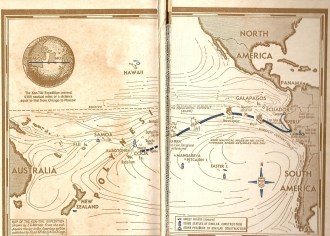 Rota imaginada e cumprida pela expedição Kon Tiki, provando que Thor Heyerdahl estava certo na sua teoria - Fonte -  ngyimhontom.wordpress.com