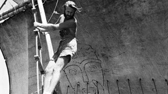 Kon Tiki na vela do barco de toras de madeira - Fonte - www.espiraldotempo.com