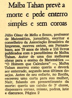Sobre sua morte em 1974