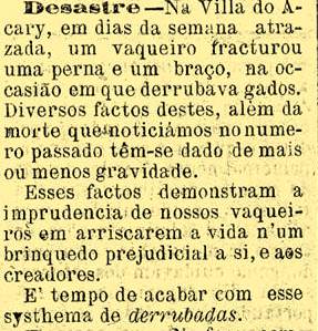 Caso de um acidente em vaquejada, em Acari - RN, em 1891.